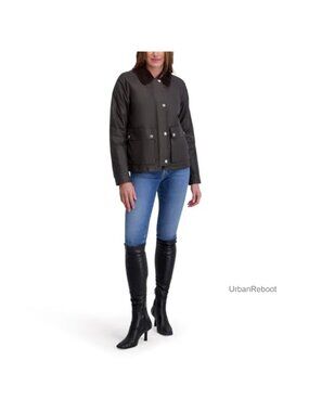 Waxed Cotton Barn Jacket Corduroy Collar Snap Pockets Casual